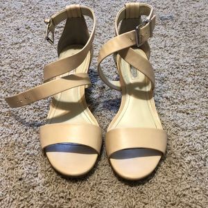 BCBGeneration strappy nude wedge